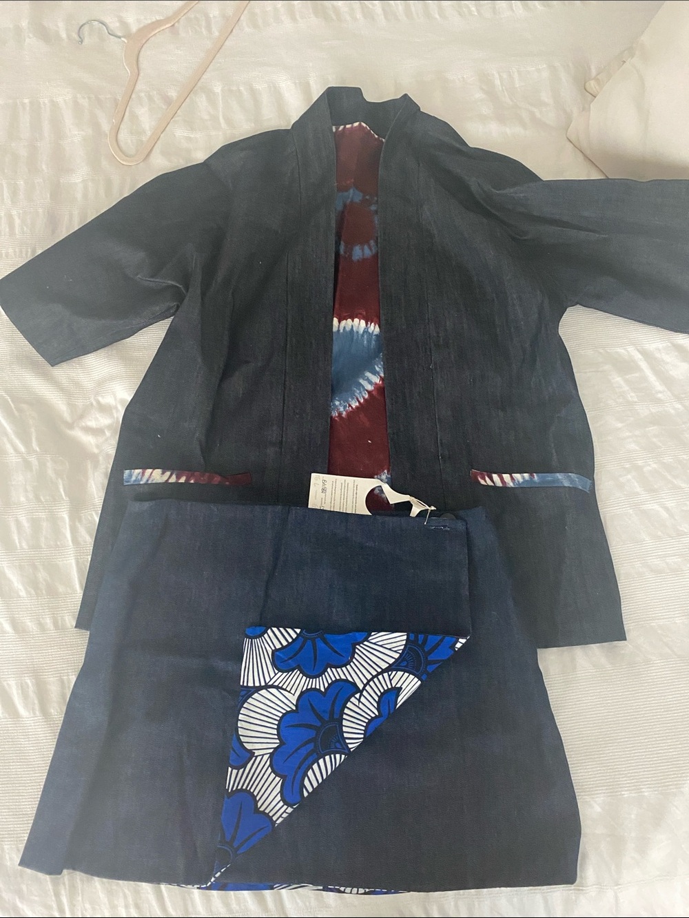 Indigo Denim Two-Piece Set with Blue Floral Accent